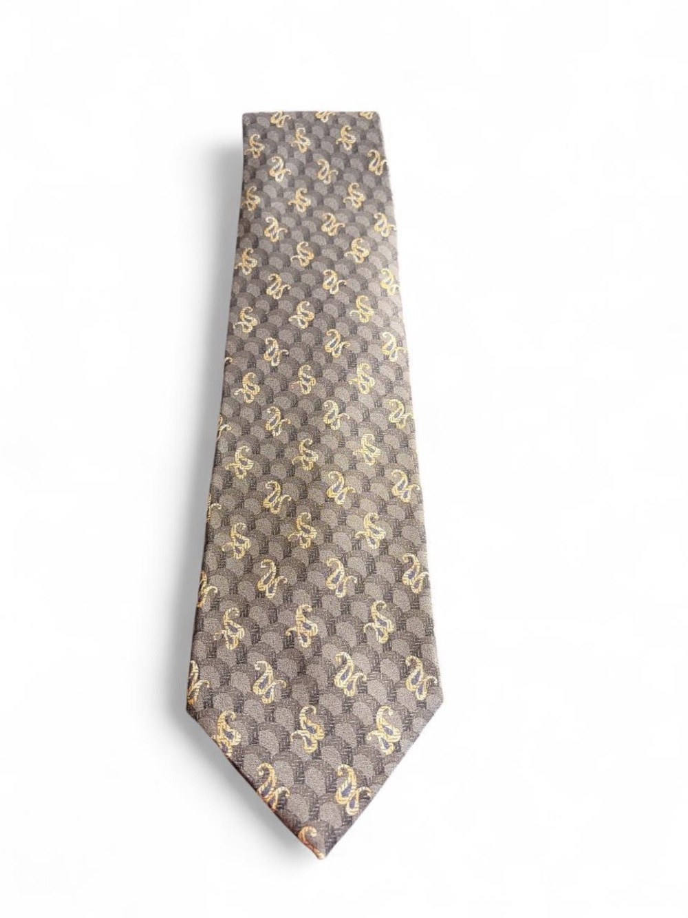 Guy Laroche Brown Patterned Men's Tie with Gold Motif